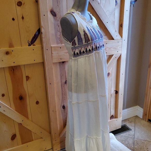 Raga Panama Casual Maxi Dress S Tiered Embroidered Cotton Sleeveless Boho - Picture 5 of 8